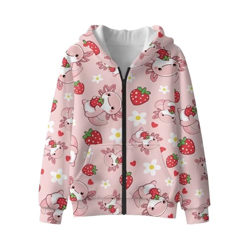 Cute Tops for Girls 7-14 Long Sleeve Hooded Sweatshirt for Kids Girls Zip Up Hoodie with Pockets for Fall Winter