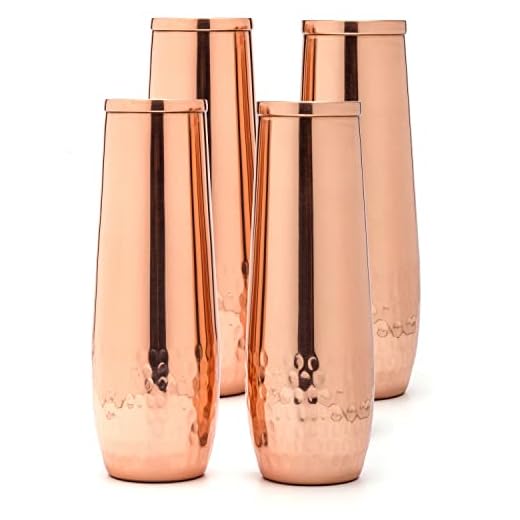 Copper flutes set of 4 - stemless shatterproof champagne flutes of solid copper - Moscow mule copper flute - 7th Copper Wedding