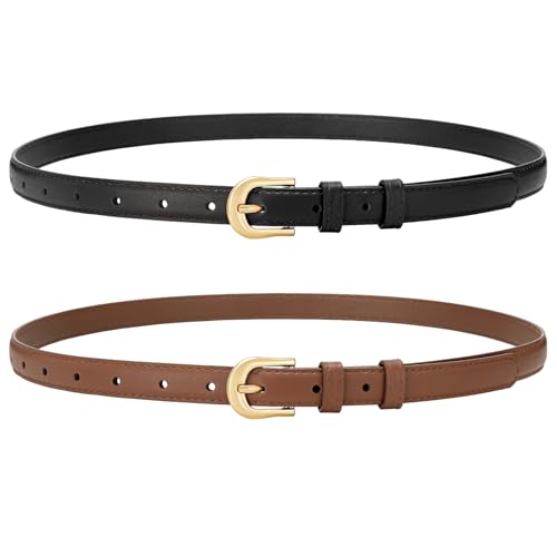 XZQTIVE 2 Pack 0.71'' Women Skinny Leather Belts for Jeans