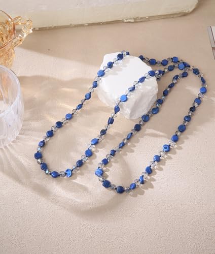 Long Beads Necklaces for Women Shell Crystal Beads 48" Long Rope Knot Necklace Costume Jewelry for Gifts4