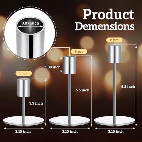 Sieral Candle Holders Bulk Taper Candlesticks Holders Set Modern Decorative Metal Candelabras for Wedding Anniversary Home Dinning Table Centerpiece Xmas Party Decor(Silver,24 Pcs) by Sieral - Image 2