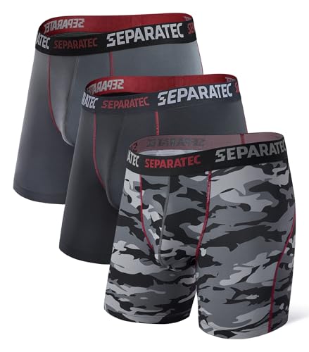 Separatec Mens Underwear with Pouch for balls Anti Chafing Underwear Men Athletic Sport Performance Long Boxer Briefs 3 Pack