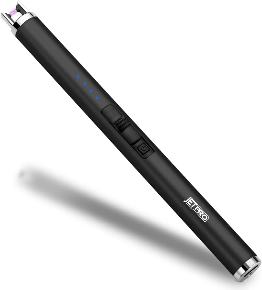 USB Rechargeable Candle Lighter Electronic Arc Lighter Windproof Flameless with Safety Button for Camping Cooking BBQ (Black)