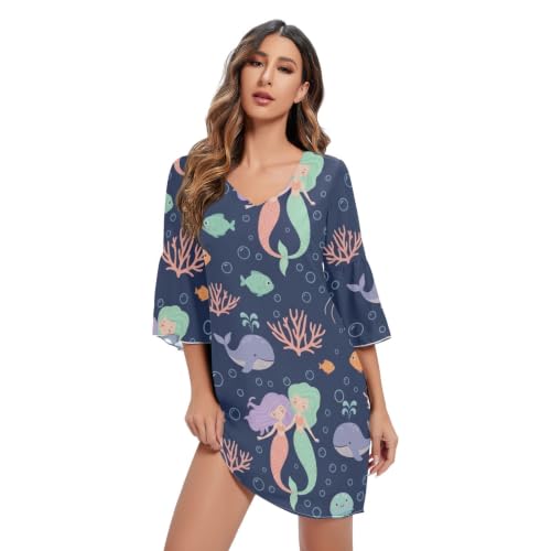 Robe d'été en mousseline imprimée sirènes fluide pour femme