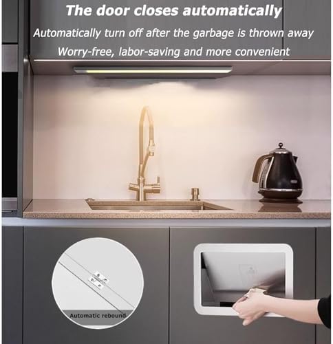 304 Stainless Steel Trash Chute Door for Kitchen Cabinets, Recessed Trash Bin Lid, Side Mount Flip Panel Lid