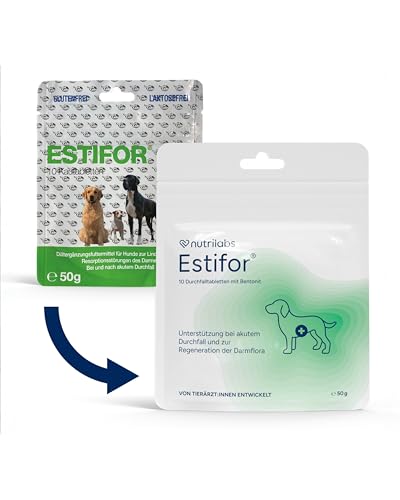 NutriLabs ESTIFOR Kautabletten für Hunde 10 Stück - Mit Bentonit, Kamille & Natriumkarbonat - Unterstützt Verdauung & Darmflora - bei akutem Durchfall - Nahrungsergänzung für Hunde.