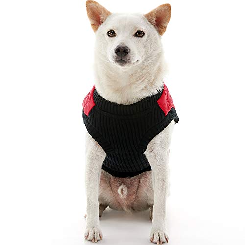 Image of Gooby Fashion Vest Dog Jacket, Red, Large | Quilted bomber, water-resistant; Stretch knit bottom; Dual D-ring leash; Pain-free zipper guard; Warm