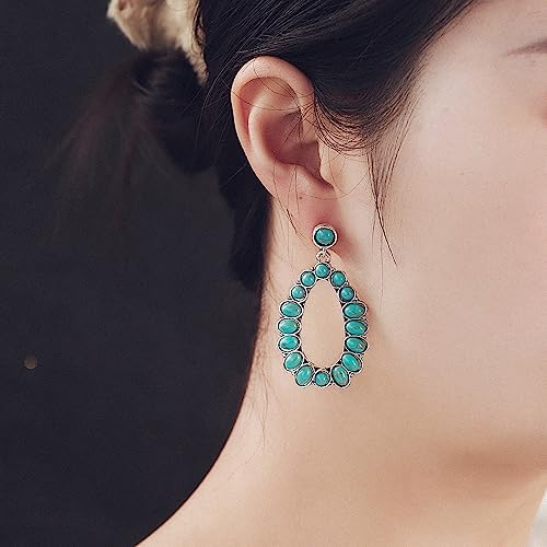 Boolavard TUR0262 Turquoise Bohemian Dangle Earrings For Women, Turquoise Dainty Teardrop Drop Earrings Boho Hoop Healing Stone Stud Earrings Jewelry Gifts thumb #6