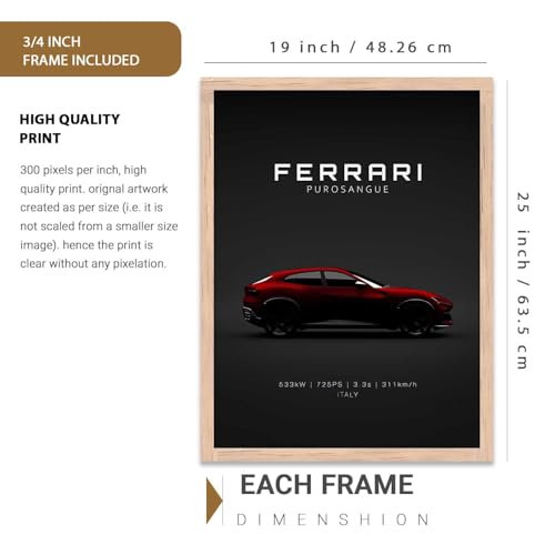 Image of walllane Big Ferrari Cars Framed Posters Gift Items for Boys Room Wall Decoration Bedroom Living Room Office Studio Decor | Car Poster Frame for Wall Decor Set Of 3 Size (19x25 inch)