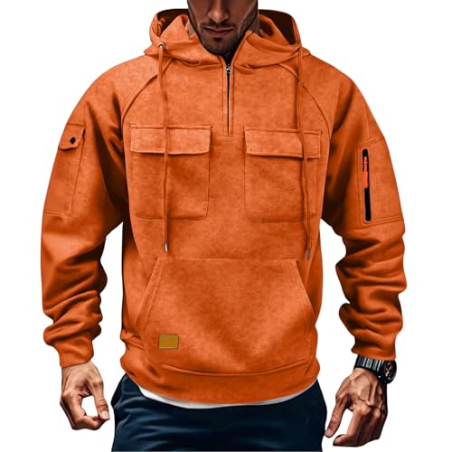 Hoodies for Men Fashion Quarter Zip Up Tactical Hoodie Pullover Fall Winter Casual Hooded Sweatshirt with Pockets