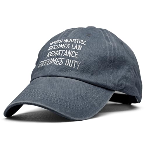 XQLZY When Injustice Becomes Law Resistance Becomes Duty Embroidery Adjustable Baseball Cap, Retro Cotton Hat for Men Women, Funny Cap Gifts for Social Justice, Baseball Hats for Political Protester