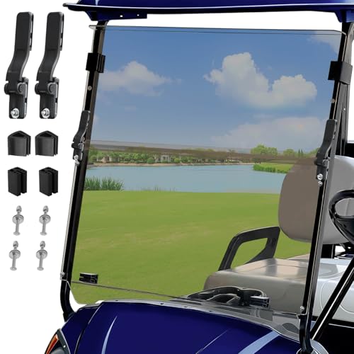 5MM Thick Upgrade PC Foldable Golf Cart Windshield with Heavy Duty Hinges Only Fit for Yamaha G29/Drive 2007-2016 with 1 Struts Rail Anti-UV Impact Resistant Golf Cart Windshield Replacement Tinted