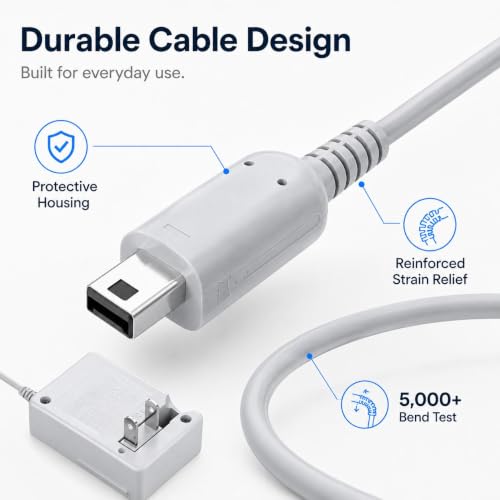 Image of XEOLAX 3DS Charger Compatible with N3DS / DSi /DSi-XL / 2DS / 2DS-XL /New3DS 100-240V Wall Plug Adapter (3DS /3DS XL White charger)