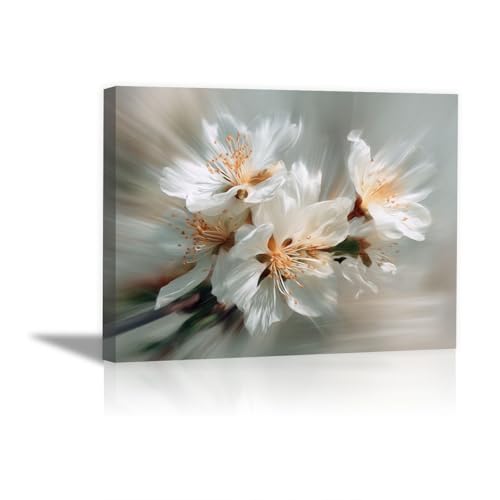 Peinture sur toile fleurs blanches 60x80cm encadrée pour décoration maison salon