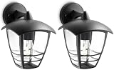 Philips MyGarden Creek Aplique de exterior, con brazo, casquillo gordo E27, bombilla no incluida, 24 cm, negro (Paquete de 2)
