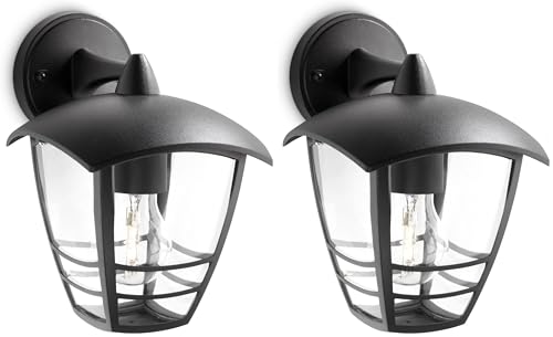 Philips MyGarden Creek Aplique de exterior, con brazo, casquillo gordo E27, bombilla no incluida, 24 cm, negro (Paquete de 2)