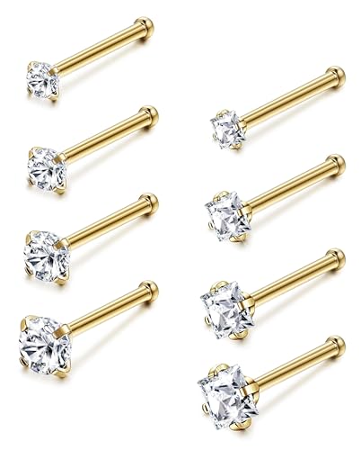 Jstyle 20G 8 Pcs a Set Stainless Steel Nose Rings Studs Piercing Body Jewelry 1.5mm 2mm 2.5mm 3mm G