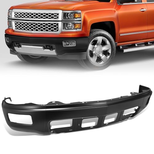 Steel Front Bumper Cover Face Bar Compatible with 2014-2015 Silverado 1500 3-Piece Modular Design with Fog Lights without Parking Aid Sensors Black GM1002852 23138597