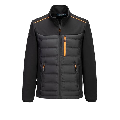 Portwest S381 Hybrid Baffle Jacket Ergonomic Body Mapped Design Padded Warmth Stretch Sleeves Active Fit Work Jacket Secure Pockets Stylish Protection, Black, XL