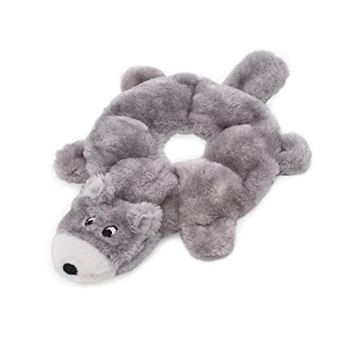 ZippyPaws - Loopy - No Stuffing Squeaky Plush Dog Toy - for Small and Medium Dogs - Wolf, Grey, White, Black, 1 Pack