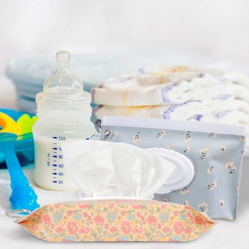 2Packs Baby Wipes Dispenser Portable Baby Wipe Holder Refillable Wet Wipes Container Reusable Travel Wipes Case, Keeps Wipes Fresh(Blue) - 2