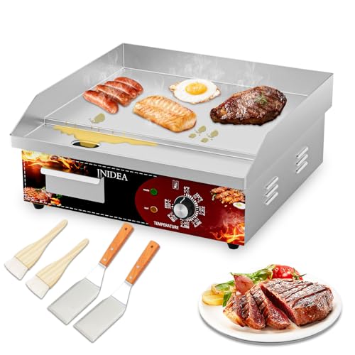 INIDEA 18Inch Flat Top Grill Commercial Electric Griddles, Countertop Hot Plate skillet with 122?-575? Adjustable Temperature Control, 2 Shovels and 2 Brushes for Home or Restaurant, 110V/1600W