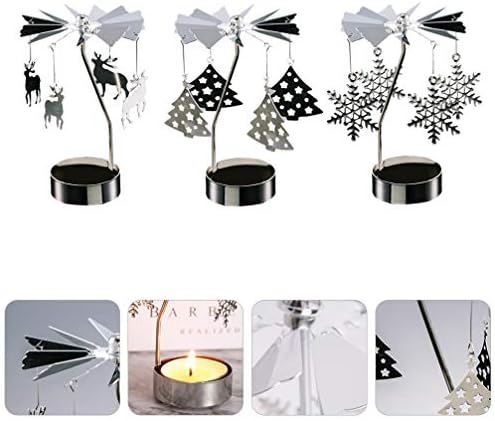FRCOLOR 3pcs Rotating Candle Holder Metal Snowflake Christmas Tree Reindeer Tealight Candlestick Holder Christmas Candle Spinner for Christmas Wedding Gifts
