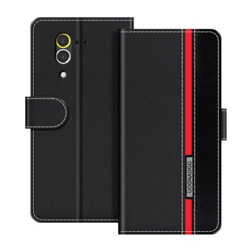 UOGNADGD Lederhülle Kompatibel mit CAT S60 Klappbares Portemonnaie-Hülle mit Magnetverschluss Ständer & Kartenfächern stoßfestem Schutz (Schwarz)