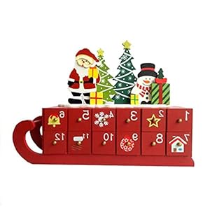 xiuginFU Houten Kalender Kasten 24 roosters Sled Kalender Ornamenten voor Kerstmis Ambachten kerst kalender met…