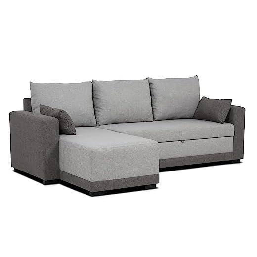BUDWING Leah Divano Angolare a L in Tessuto 3 Posti Chaise Longue Angolo a Destra o Sinistra Convertibile Reversibile per Soggiorno Decorazione della Casa Grigio