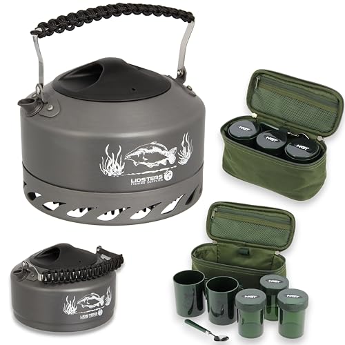Lfs Quick Boil Kettle 1.1 Litre Carp Fishing Camping + NGT Brew Tea Coffe sugar (Black Handle)