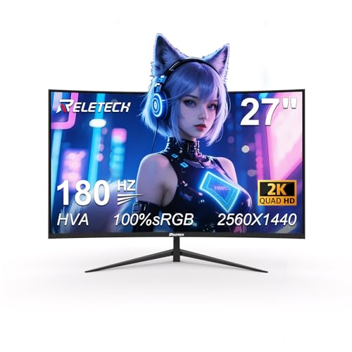 Image of 27 Inch Curved Gaming Computer Monitor 2K QHD(2560x1440) 180Hz Monitor,1ms 1800R Display, FreeSync, 4000:1 Contrast Ratio,100% sRGB, HDMI 2.0 & DisplayPort 1.4 VESA Mount(G27X Flex Pro)