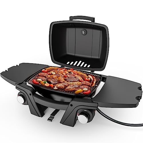 Kabeillo 2-Burner Propane Gas Grill, Portable Outdoor Tabletop Camping Grill Bbq With Folding Sides, 24000 Btu, Gas Hose, Built In Thermometer, Black #TOP1