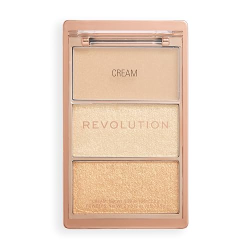 Revolution Highlight Icon Palette, Trio of Cream, Powder and Shimmer, Buildable Pigment to Highlight with Ease, Rose Gold Glow, 2.8g