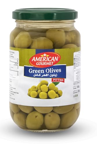 American Gourmet Pitted Green Olives 360g Firm Tangy and Seedless Ideal for Salads Pizzas Tapenade and Mediterranean-Inspired Recipes