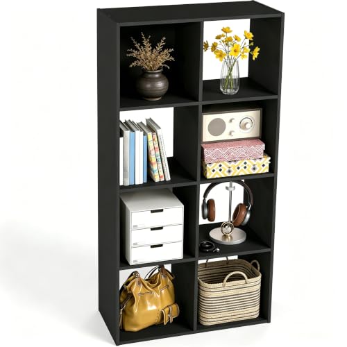 Image of HealSmart 8 Cube Storage Organizer, 4-Tier Stackable Open Bookcase with Detachable Back Panels, Multi-Size Storage Unit 47.7 inch Lx11.6 inch Wx24 inch H for Bedroom Living Room Home Office, Black