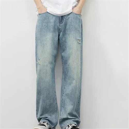 Men's Y2K Distressed Baggy Jeans Korean Style Straight Fit Ripped Frayed Vintage Denim Trousers2
