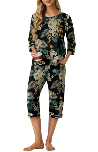 Image of PrinStory Womens Pajama Sets Capri Pjs Soft Lounge Sets XS-4XL