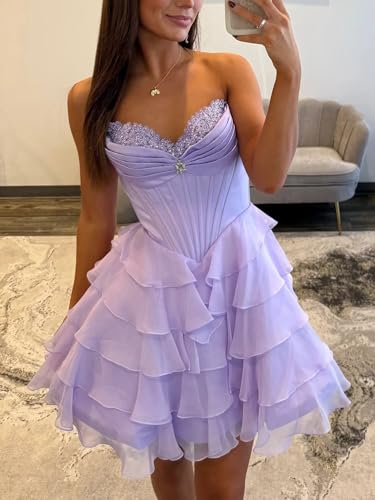 Tiered Homecoming Dresses Short Sweetheart Lace Applique HOCO Dress Cocktail Party Gowns4