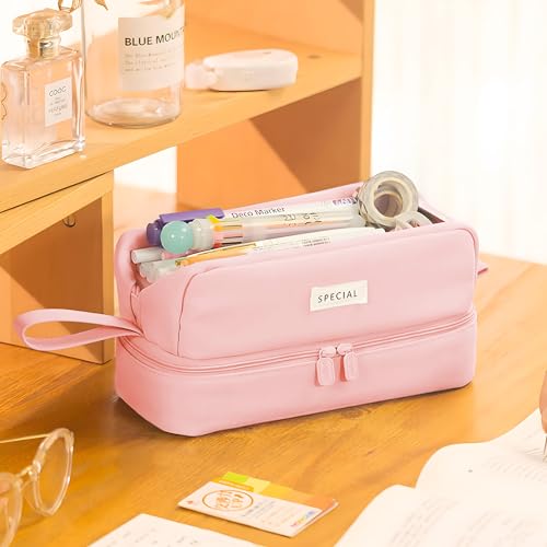 Image of MAMUNU Pencil Case Large Capacity, Pencil Case Aesthetic, Pencil Case Pen Pouch with Zipper Compartments Portable Handle, Pencil Pouch for School Office College Teen Girls Boys Adults Students