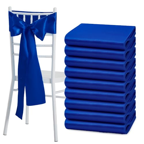 Counfeisly Royal Blue Satin Chair Sashes Bows, 6 x 108 inch, 10 Pcs