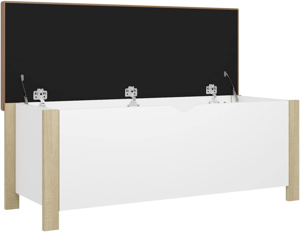 Storage Box White and Sonoma Oak Engineered Wood with Cushion 15.7 x 41.3 x 17.7 in Living Room Storage Chest with Lid Multifunctional Storage Furniture for Home Organization