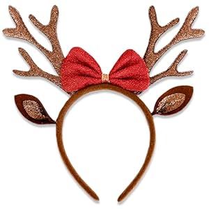 Brown Christmas Antlers Headband Reindeer Ears Headbands for Women Christmas Holiday Hair Accessories for Women