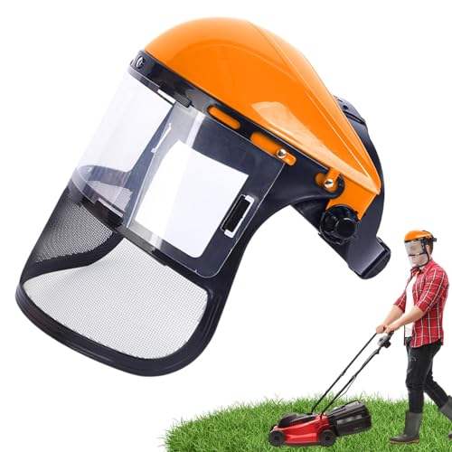 Strimming Face Shield Logging Helmet, Safety Visor Helmet with Face Guard Protection Forestry Gardening Hat for Logging Lawn
