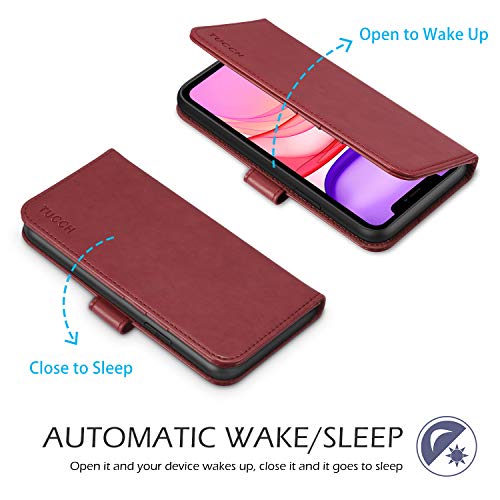 Tucch Iphone 11 Pro Case, Magnetic Wallet [Auto Wake Sleep] Rfid Blocking Protection Card Slots [Tpu Shockproof Interior Case], Pu Leather Stand Folio Cover Compatible With Iphone 11 Pro, Dark Red #TOP3