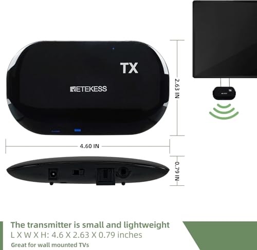 Retekess TA005 Wireless Headphones for TV Watching, TV Headphones for Seniors with Transmitter, Support A/B Channel, AUX, RCA and Optical Input for Elderly, Family (Pack of 1)