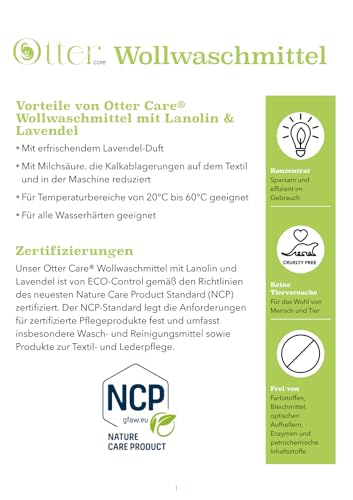 OtterCare Wollwaschmittel mit Lanolin und Lavendelduft,Waschmittel mit Lanolin für Lammfell, Cashmere,Wollwalk und Merino Wolle Rückfettend Natürliche Pflege für deine Textilien