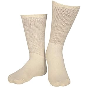 Truform Diabetic Socks for Men and Women, Medical Style Crew Length, Mid Calf Height, 3 Pairs, Tan, Large