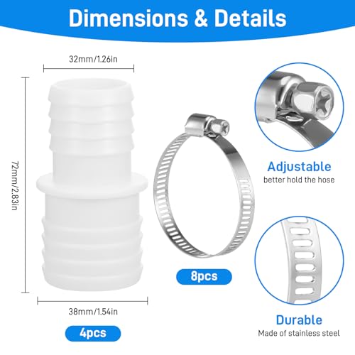 Zocipro 4Pcs Pool Hose Connector diameter 32 to 38 mm with 8 Metal Clamps, Universal Washing Machine Waste Pipe Connector - Image 2