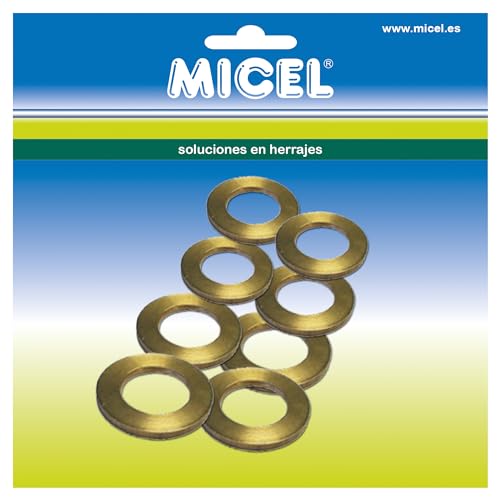 MICEL - 92321 - Ovalillos para Pernio de Puerta en latón, Arandela para Bisagra, Acabado latón, 8 unidades de tamaños surtidos